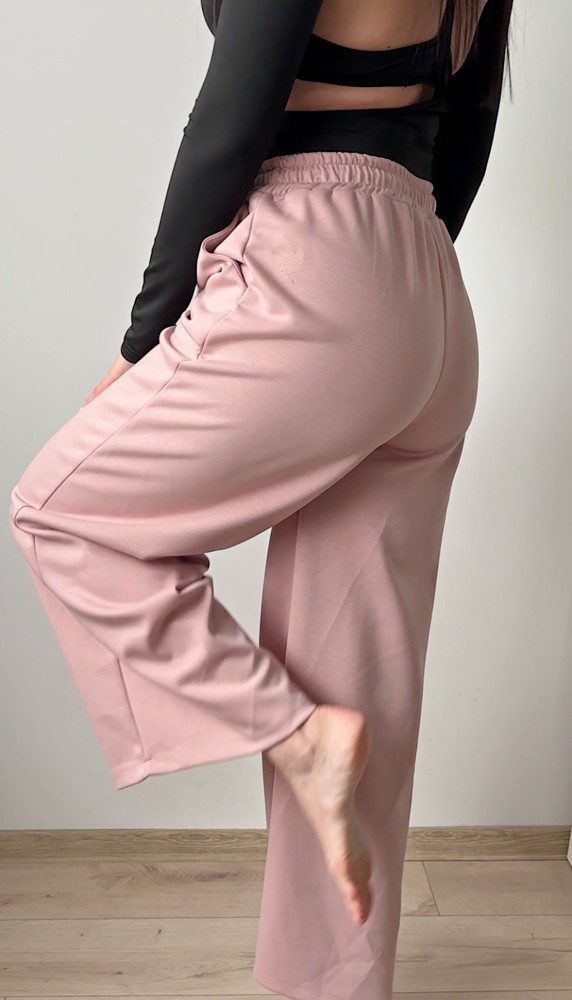 Pantaloni dama casual roz pudra foarte versatili cu snur in talie