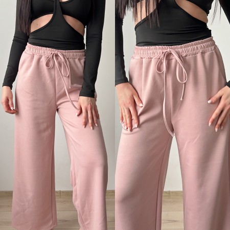 Pantaloni dama casual roz pudra foarte versatili cu snur in talie