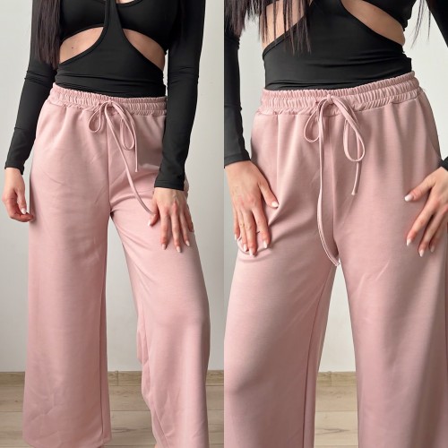 Pantaloni dama casual roz pudra foarte versatili cu snur in talie