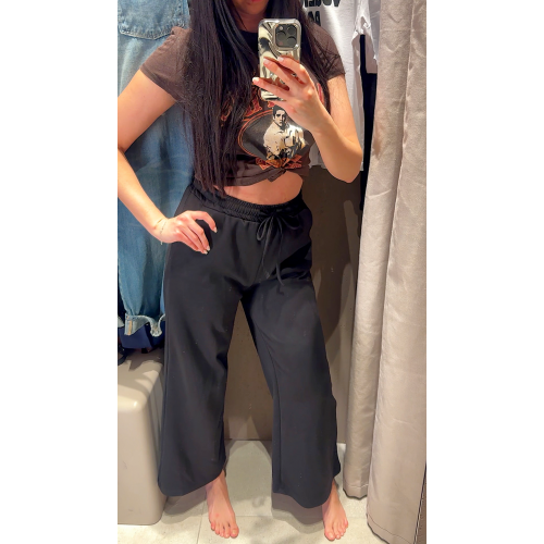 Pantaloni dama casual negri foarte versatili cu snur in talie Pantaloni dama casual negri foarte versatili cu snur in talie