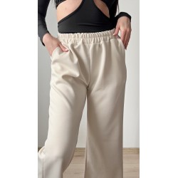 Pantaloni dama casual albi-ivoire foarte versatili cu snur in talie