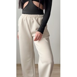 Pantaloni dama casual albi-ivoire foarte versatili cu snur in talie
