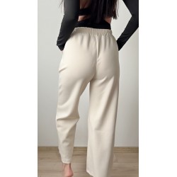 Pantaloni dama casual albi-ivoire foarte versatili cu snur in talie