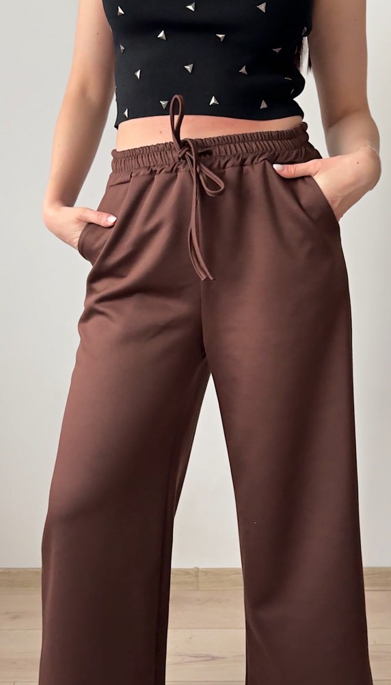 Pantaloni dama casual maro foarte versatili cu snur in talie