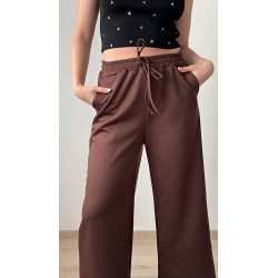 Pantaloni dama casual maro foarte versatili cu snur in talie