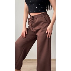 Pantaloni dama casual maro foarte versatili cu snur in talie