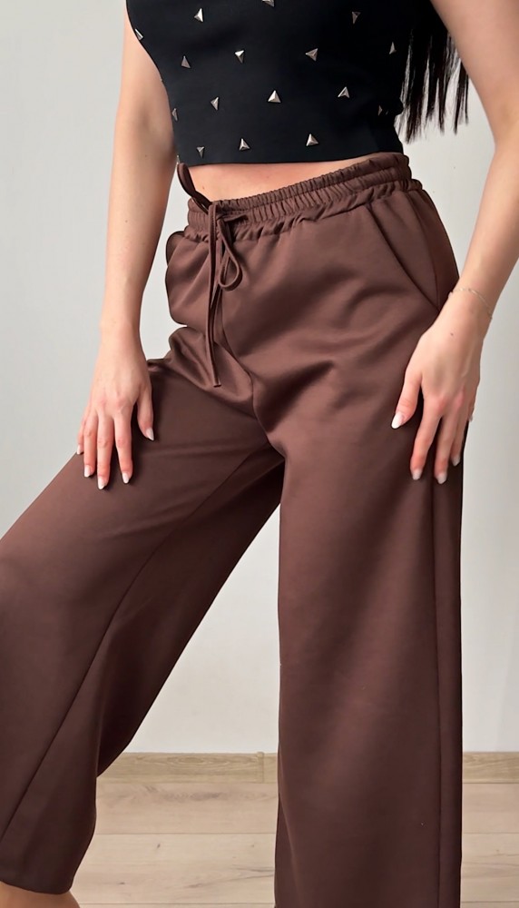 Pantaloni dama casual maro foarte versatili cu snur in talie