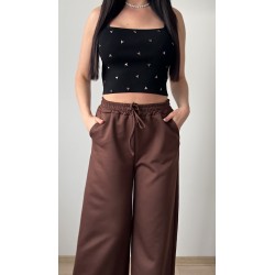 Pantaloni dama casual maro foarte versatili cu snur in talie