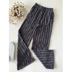 Pantaloni dama din bumbac gri inchis cu aspect creponat foarte versatili