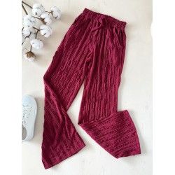 Pantaloni dama din bumbac visiniu cu aspect creponat foarte versatili