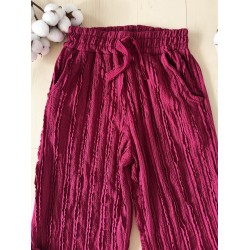 Pantaloni dama din bumbac visiniu cu aspect creponat foarte versatili