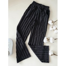 Pantaloni dama din bumbac negri cu aspect creponat foarte versatili