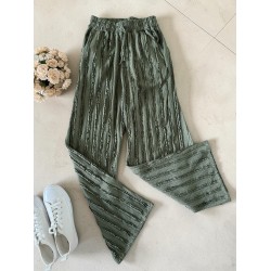 Pantaloni dama din bumbac khaki cu aspect creponat foarte versatili
