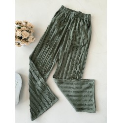 Pantaloni dama din bumbac khaki cu aspect creponat foarte versatili