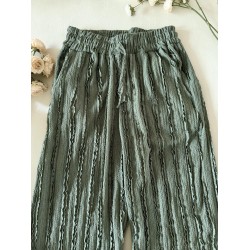 Pantaloni dama din bumbac khaki cu aspect creponat foarte versatili