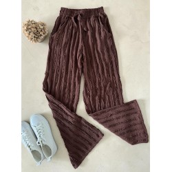 Pantaloni dama din bumbac maro cu aspect creponat foarte versatili
