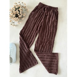 Pantaloni dama din bumbac maro cu aspect creponat foarte versatili