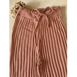 Pantaloni dama din tricot SUBTIRE maro caramiziu cu snur in talie