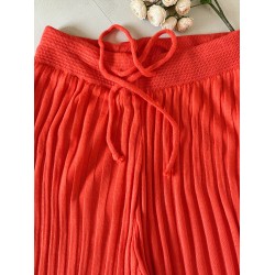 Pantaloni dama din tricot SUBTIRE portocalii cu snur in talie