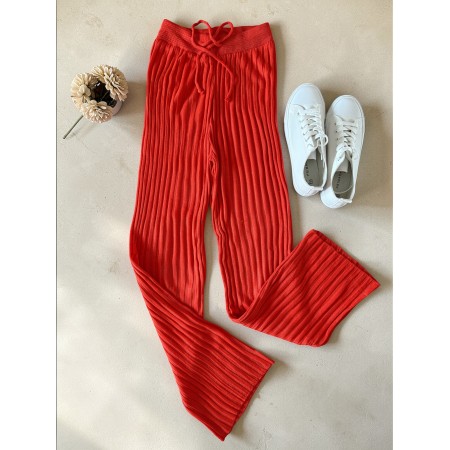 Pantaloni dama din tricot SUBTIRE portocalii cu snur in talie