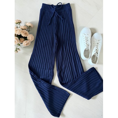 Pantaloni dama din tricot SUBTIRE bleumarin cu snur in talie