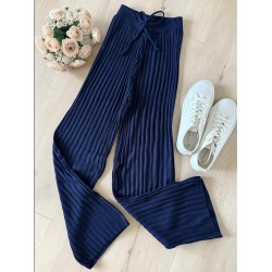 Pantaloni dama din tricot SUBTIRE bleumarin cu snur in talie