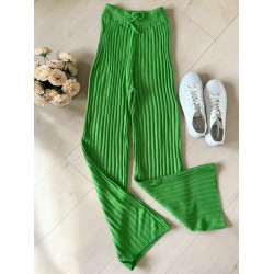 Pantaloni dama din tricot SUBTIRE verde neon cu snur in talie