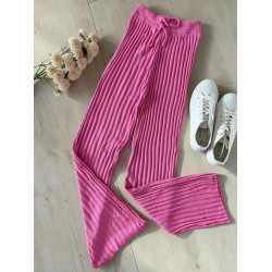Pantaloni dama din tricot SUBTIRE roz cu snur in talie
