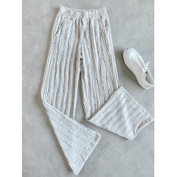 Pantaloni dama din bumbac gri deschis cu aspect creponat foarte versatili