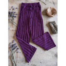 Pantaloni dama din bumbac mov cu aspect creponat foarte versatili