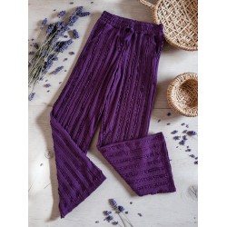 Pantaloni dama din bumbac mov cu aspect creponat foarte versatili