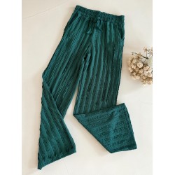 Pantaloni dama din bumbac turcoaz cu aspect creponat foarte versatili