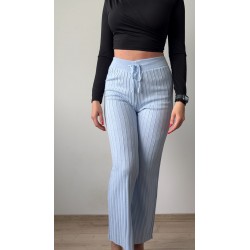 Pantaloni dama din tricot SUBTIRE baby blue cu snur in talie