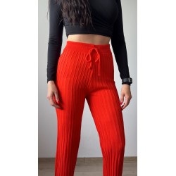 Pantaloni dama din tricot SUBTIRE portocalii cu snur in talie