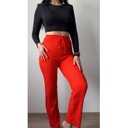 Pantaloni dama din tricot SUBTIRE portocalii cu snur in talie