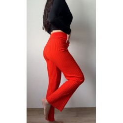 Pantaloni dama din tricot SUBTIRE portocalii cu snur in talie