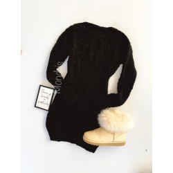 Rochie de zi ieftina din tricot neagra scurta cu model impletit