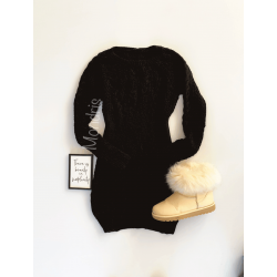 Rochie de zi ieftina din tricot neagra scurta cu model impletit