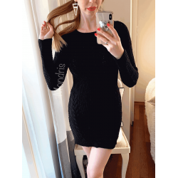 Rochie de zi ieftina din tricot neagra scurta cu model impletit