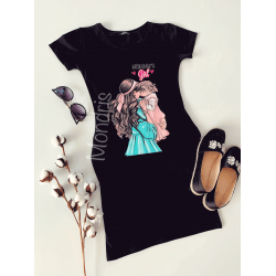Rochie casual de zi ieftina neagra si imprimeu Mommy's Girl