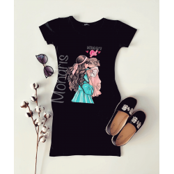 Rochie casual de zi ieftina neagra si imprimeu Mommy's Girl