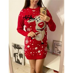Rochie ieftina din tricot rosie cu model haios de Craciun RUDOLF the red NOSE reindeer