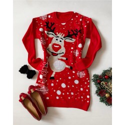 Rochie ieftina din tricot rosie cu model haios de Craciun RUDOLF the red NOSE reindeer