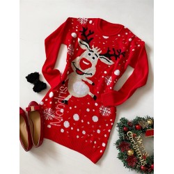 Rochie ieftina din tricot rosie cu model haios de Craciun RUDOLF the red NOSE reindeer