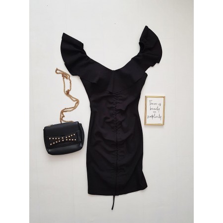 Rochie dama ieftina casual neagra cu snur pe mijloc