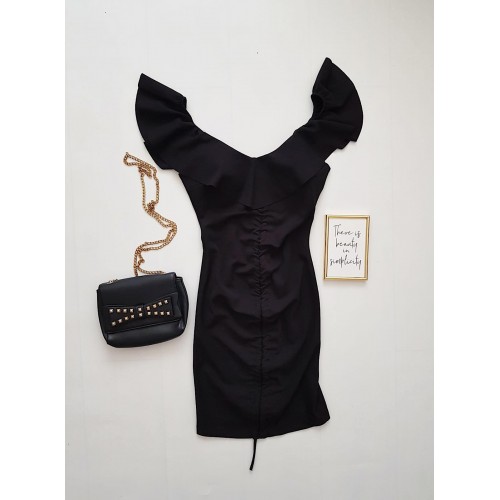 Rochie dama ieftina casual neagra cu snur pe mijloc
