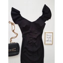 Rochie dama ieftina casual neagra cu snur pe mijloc