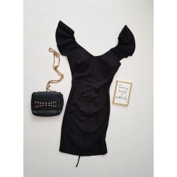 Rochie dama ieftina casual neagra cu snur pe mijloc