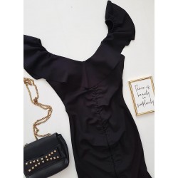 Rochie dama ieftina casual neagra cu snur pe mijloc