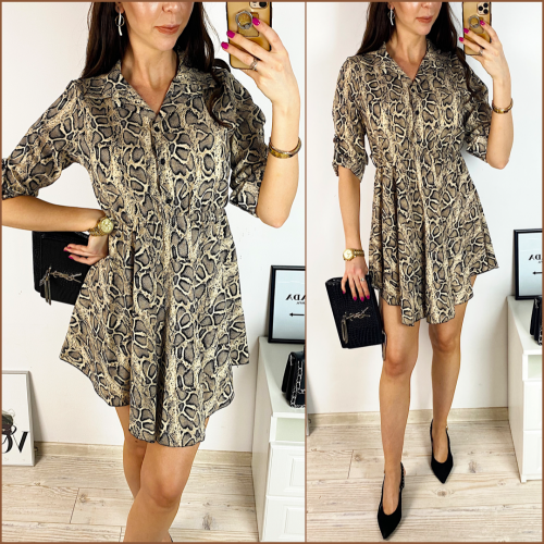 Rochie de zi ieftina maro cu imprimeu snake